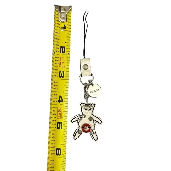Authentic PRADA White Leather Bear Keychain Bag Charm - Picture 7 of 8